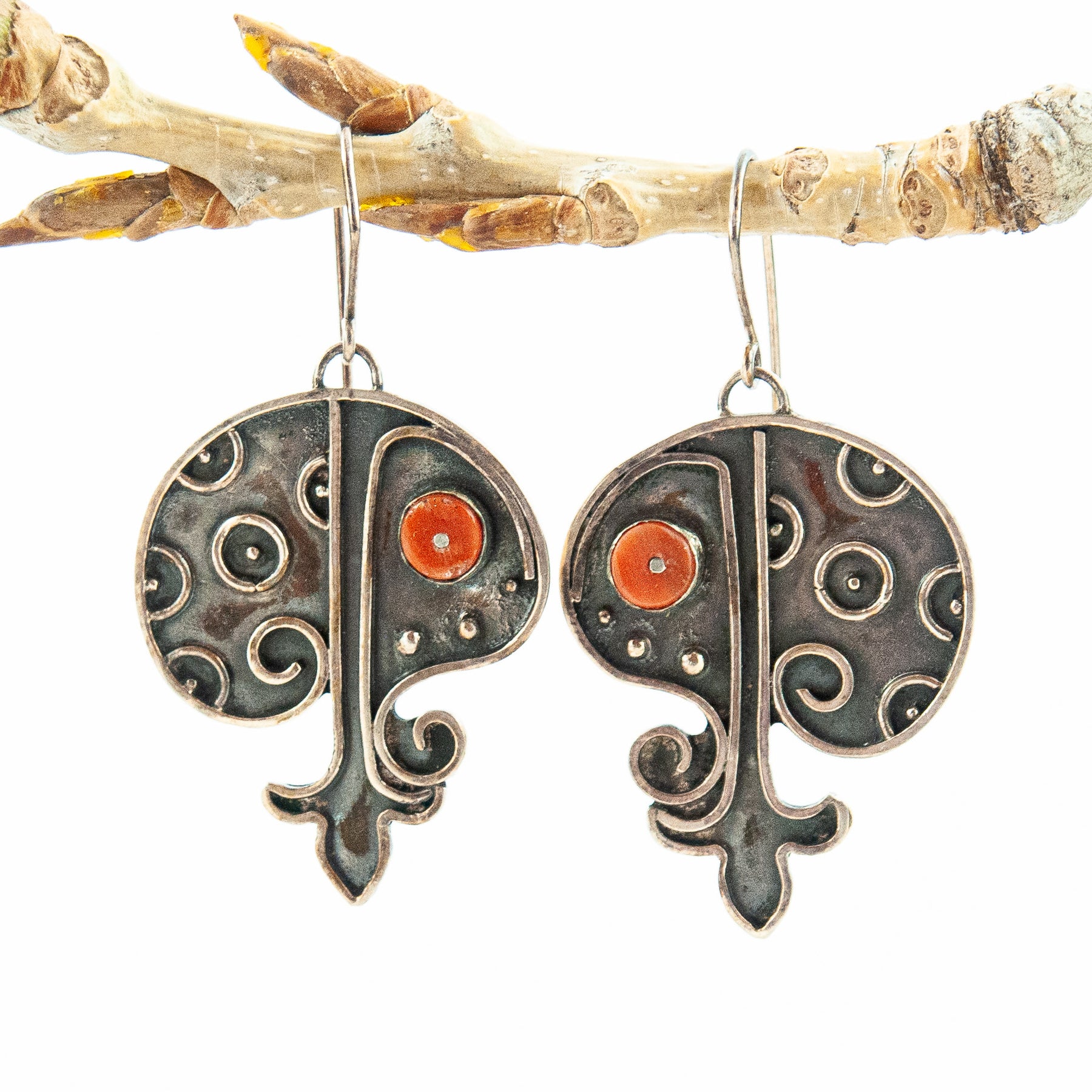 Silver Earrings with Coral Stone